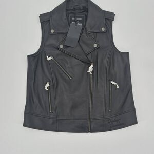 Harley Davidson Women’s Size XL Black Leather Moto Biker Vest